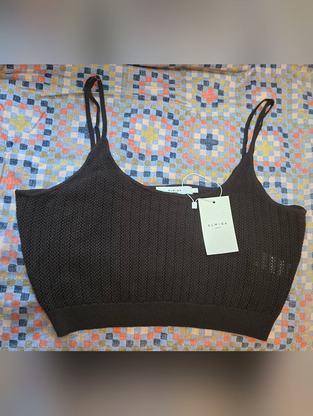 Almina Concept Cropped Sweater Top Sz L Chocolate Brown NWT